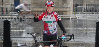 Arran wearing his Guinnes World Record cycling jersey at Ride London 100